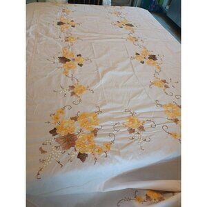 Vintage Hand Stitched Floral Cotton Tablecloth 96 By 66 Inches